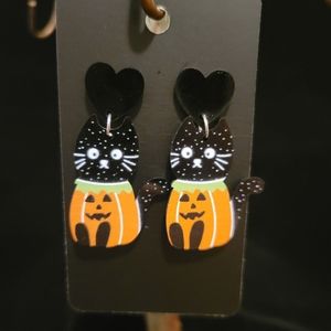 2/$20 Halloween Resin Kitty Pumpkin Earrings